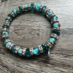 Elegant Murano glass Silver bronze and Teal Beaded Bracelet